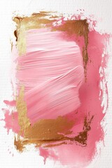 Poster - A photo showing a painting in shades of pink and gold displayed on a white wall.