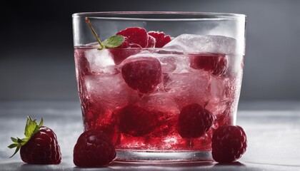 Wall Mural - A glass of raspberry juice with a few raspberries on the side