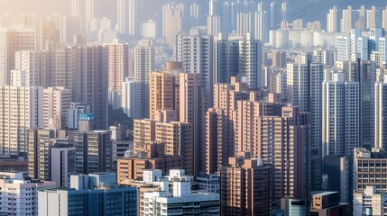Wall Mural - Panorama of a modern city with many high-rise buildings