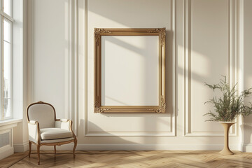 Wall Mural - blank picture frame mockup on wall with clipping path. wall art mockup concept