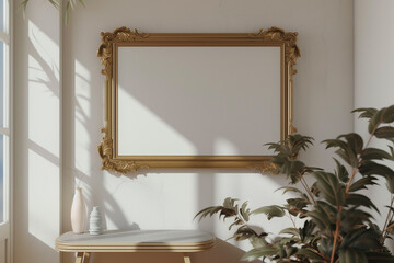Wall Mural - blank picture frame mockup on wall with clipping path. wall art mockup concept