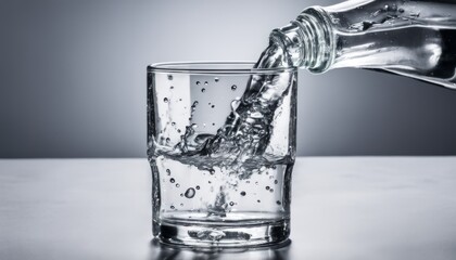 Canvas Print - A bottle of water pouring into a glass