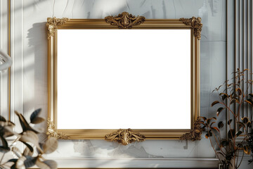 Wall Mural - blank picture frame mockup on wall with clipping path. wall art mockup concept