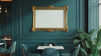 Wall Mural - blank picture frame mockup on wall with clipping path. wall art mockup concept