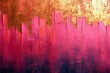 A vibrant abstract painting featuring shades of pink and gold.