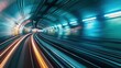 Speeding train in a subway tunnel with blurred light trails. Concept of speed and modern urban transport.