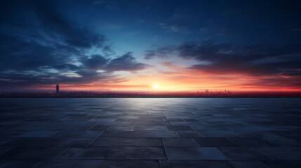 Wall Mural - Dark concrete floor background infinite horizon sky panoramic scene