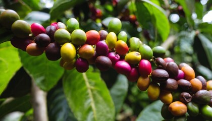 Canvas Print - A bunch of green, red, yellow and brown coffee beans