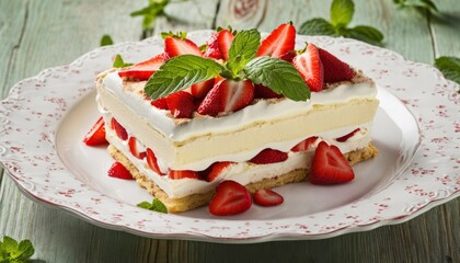 Sticker - A white plate with a strawberry dessert on it