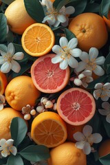 Canvas Print - White citrus blossoms with ripe fruits on the table