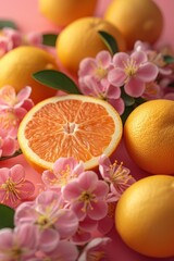 Canvas Print - vibrant citrus orange blossoms with ripe fruits on the table