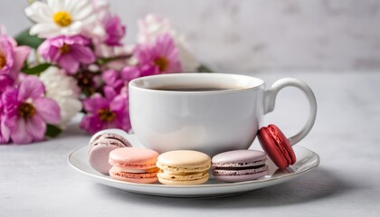 Wall Mural - A cup of coffee with a plate of pastries