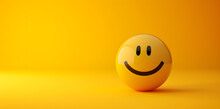 Happy Yellow Smile Emoji Isolated On Yellow Background With Copyspace For Text
