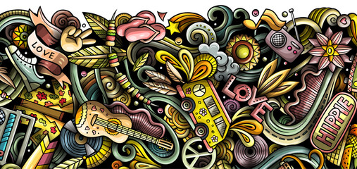 Wall Mural - Hippie cartoon banner illustration