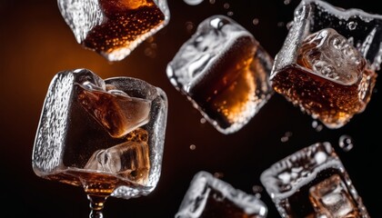 Sticker - A close up of ice cubes with a dark background