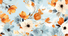 A Blue, Orange And Yellow Floral Pattern