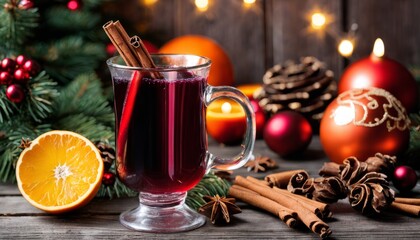 Wall Mural - A glass of cranberry juice with a cinnamon stick