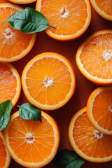 Wall Mural - A collection of oranges with their vibrant leaves stacked on top of each other.