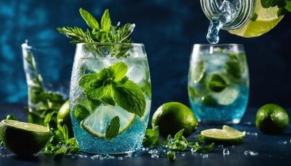 Canvas Print - A glass of Mint Julep with lime and mint leaves