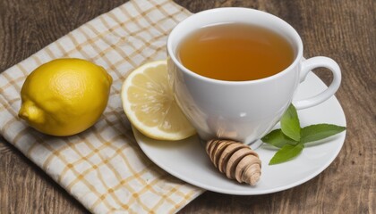 Wall Mural - A cup of tea with lemon and honey