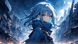 anime girl against the background of the blue apocalypse, anime wallpaper, pc wallpaper