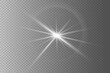 © Hanna - White glowing light explodes on a transparent background. A flash of a star and a glare of rays.