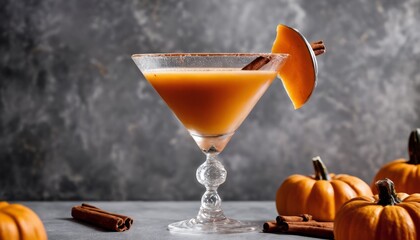 Canvas Print - A glass of pumpkin spice cocktail with a slice of pumpkin on top