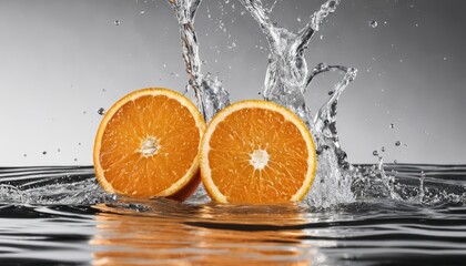 Two oranges in water with a splash