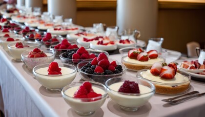 Sticker - A table full of desserts, including strawberries and cream