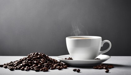 Wall Mural - A cup of coffee with a spoon in it and a pile of coffee beans