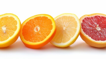 Wall Mural - row of citrus slices on white background 