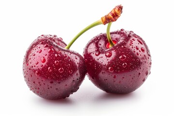 Fototapete - Two sweet cherry fruits on white background 