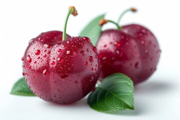 Fototapete - Two cherries with water droplets on them, showcasing their natural beauty.