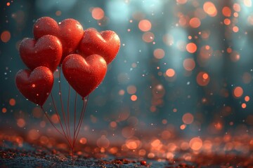 Poster - An arrangement of numerous red heart-shaped objects neatly placed on top of a table.