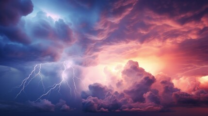 Wall Mural - dramatic huge clouds of thunderstorm on sky with sunset