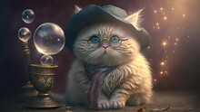 Cute Kitten Dressed As Wizard. Created With Generative AI.	
