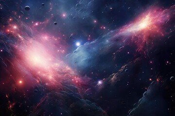 Wall Mural - fantasy cosmos: generative ai space artwork with nebula, planets, and futuristic galaxy skyline