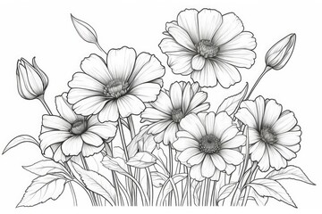 outline drawings of flowers for the coloring page