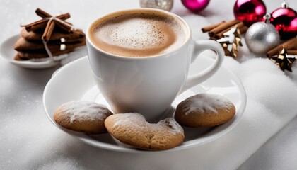 Wall Mural - A cup of coffee with a cookie on a plate