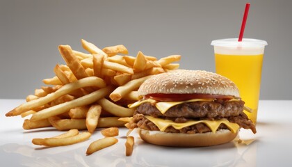 Canvas Print - A cheeseburger and fries on a table