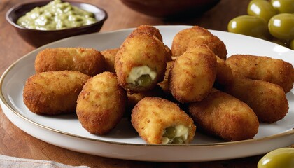 Canvas Print - A plate of breaded food with a bowl of sauce