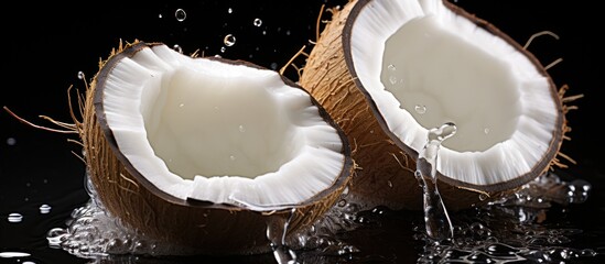 Sticker - half coconut fruit with water drops isolated white background