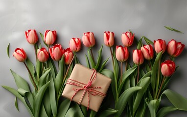 Wall Mural - 8 March card design with tulips gift and space for text