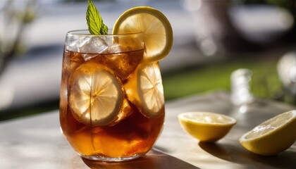 Sticker - A glass of lemonade with lemon wedges on the side