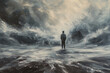 figure on a beach, facing the overwhelming storm 2
