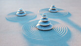 Fototapeta Dmuchawce - Japanese zen garden - three stacks of pebbles in the evening sun - 3D illustration