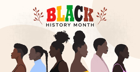 Wall Mural - February is Black History Month illustration of exotic and elegant African people. design for Black history month celebration banner. the concept of racial and ethnic equality