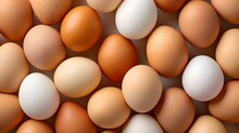 A Close-up View Of Fresh Brown And White Eggs. Nutritious, Natural Eggs In A Pattern, Perfect For Food Backgrounds. Healthy Eating Concept. AI