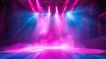 Wall Mural - Modern dance stage light background with spotlight illuminated for modern dance production stage. Empty stage with dynamic color washes. Stage lighting art design. Entertainment show