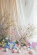 Embrace the Season: Light and Airy Spring Photography Backdrop with Pastel Flowers and Easter Eggs